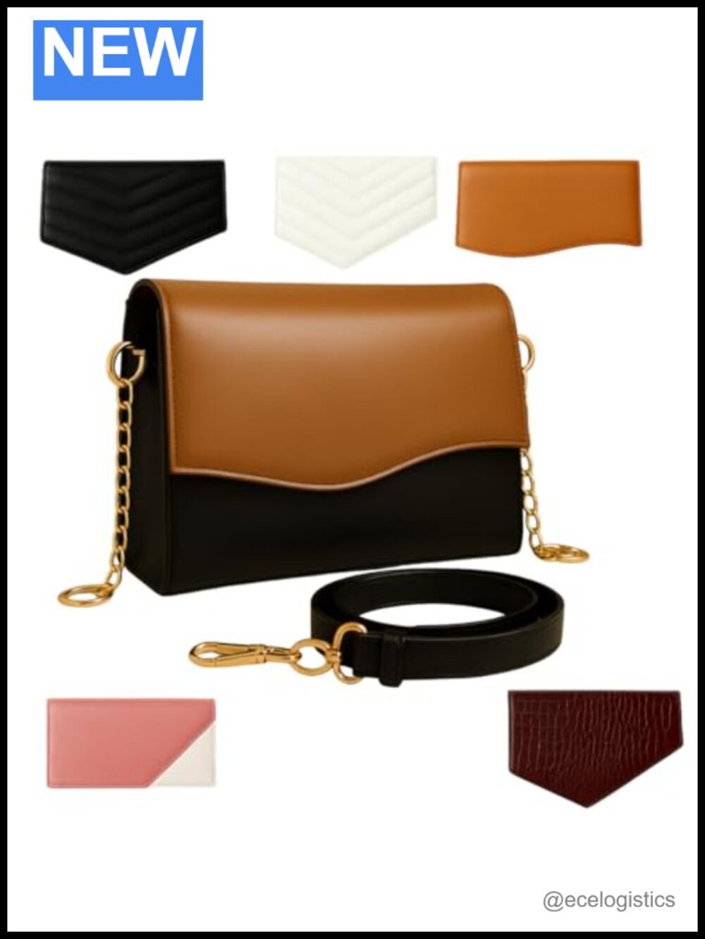 Convertible Leather Shoulder Bag with 5 Removable Flaps Crossbody Satchel Purse